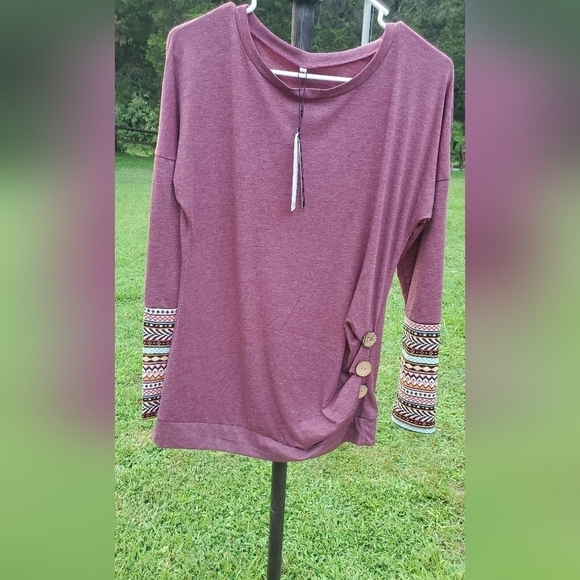 Fashion Sweatshirt  Women Long Sleeve Button Trim Blouse Printing long-sleeved S - Picture 1 of 6